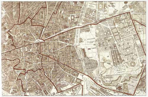 Fragmento del plano de Madrid de J.P. Morales (1866).